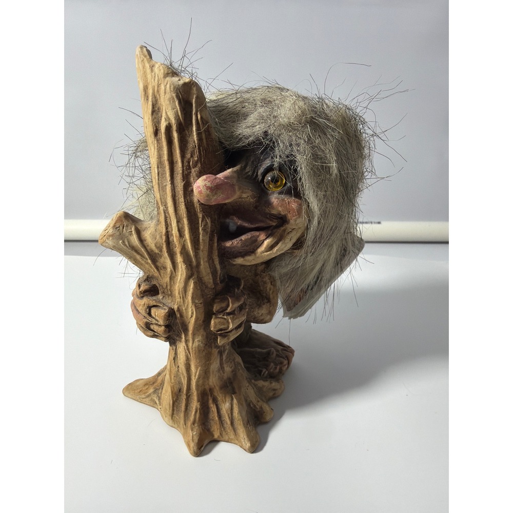 NyForm Troll Figurine Peeking Behind Tree Trunk Norwegian Folklore Collectible